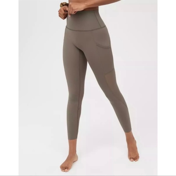 Aerie Offline Goals High Waisted Pocket Dark Green Full Length Leggings - Picture 2 of 15